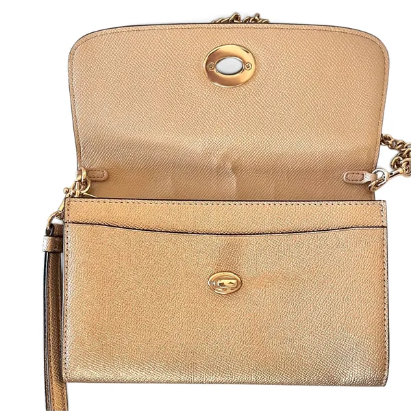 Coach Rose Gold Leather Gold Turnlock Chain Crossbody Convertible Bag #F22828 - Image 9