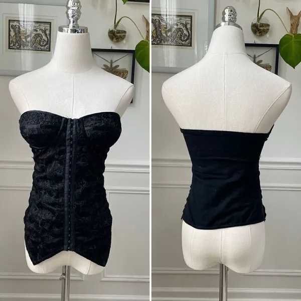 Kookai Black Satin Jacquard Bustier Top Mon Wife $100 S M - Image 2