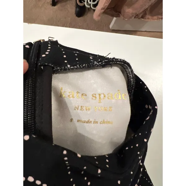 Kate Spade Black Long Puff Sleeve Mod Wavy Pink Dot Print Mini Dress Size Small - Image 5