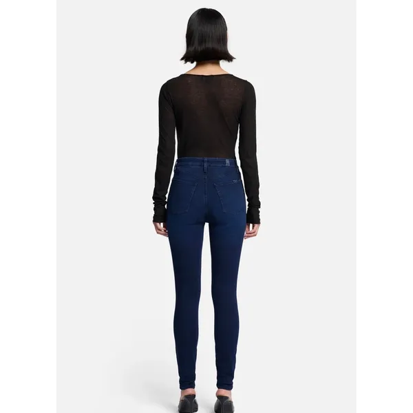 7 For All Mankind High Waist Skinny Jeans Dark Indigo Blue Size 28 Stretch Denim - Image 4