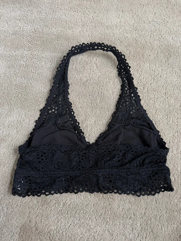 Aerie Black Lace Halter Bralette – Size Medium - Image 3