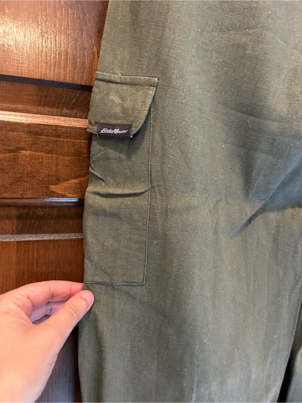 Eddie Bauer Womens Small Capri Cargo Pants Olive Green‎ Linen Blend Roll Cuff - Image 4