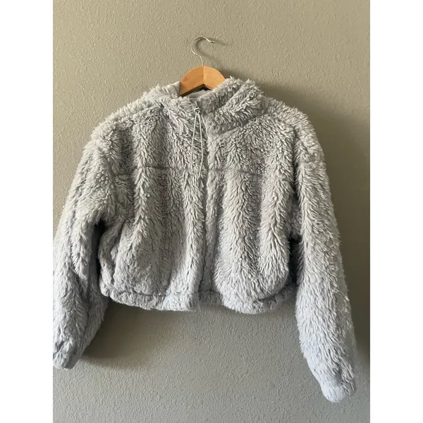BDG Urban‎ Outfitters Cropped Hooded Teddy Jacket Blue - Image 4