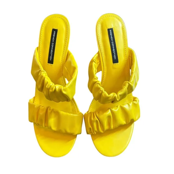 NEW French Connection Yellow Ruched Vegan Leather Heeled Sandals – Size 9 - Image 3