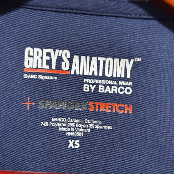 Greys Anatomy Womens Scrub Top XS Navy Stretch Medical Nurse Utility Uniform‎ - Image 5