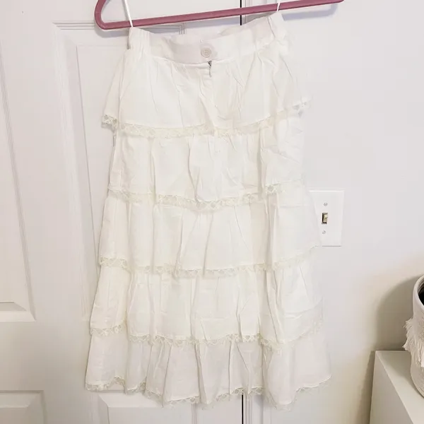 White Ivory Shabby Chic Japanese Tiered Lace Cotton Long Maxi Circle Skirt - Image 6