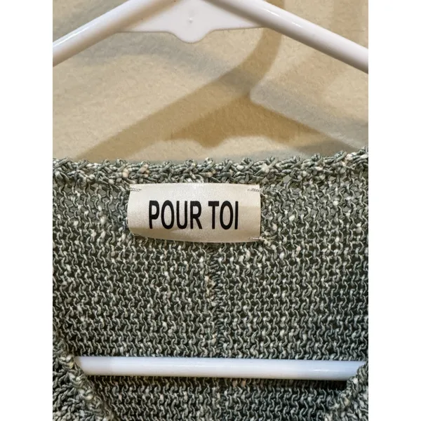 Pour Toi Green Cardigan Sweater Size XL‎ Open Collar Lagenlook Artsy Unique - Image 7
