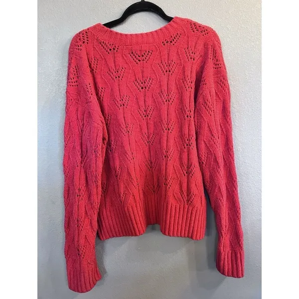BCBGMAXAZRIA Bright‎ Red Pointelle Knit Chenille Pullover Sweater Size Large - Image 4