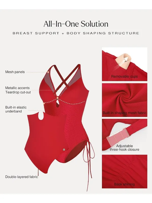 Popilush Tummy Control Swimsuit RED One Piece Shapewear Bathing Suit X-LARGE - Image 4