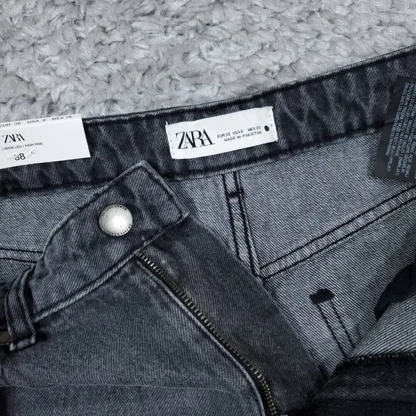 Zara Signature 90s Wide Leg Jeans Gray Denim High Rise US Size 6 EU 38 Slim Fit - Image 5