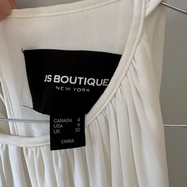JS Boutique White Cocktail Midi Dress with Silver Sequin Waistband - Image 4