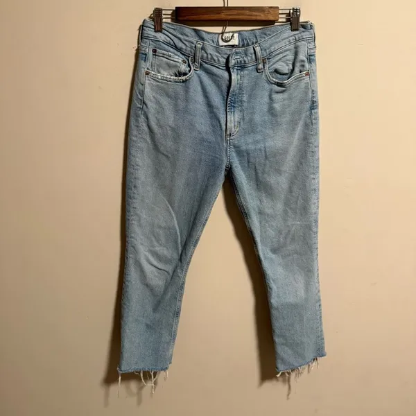 AGOLDE Merrel Jeans Astray High Rise Crop Light Wash Raw Hem Denim- Size 29 - Image 3