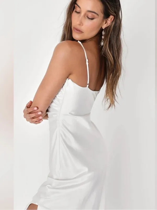 Lulu's White Satin Chain Strap,Slip Midi with Side Slit Size Medium - Image 4
