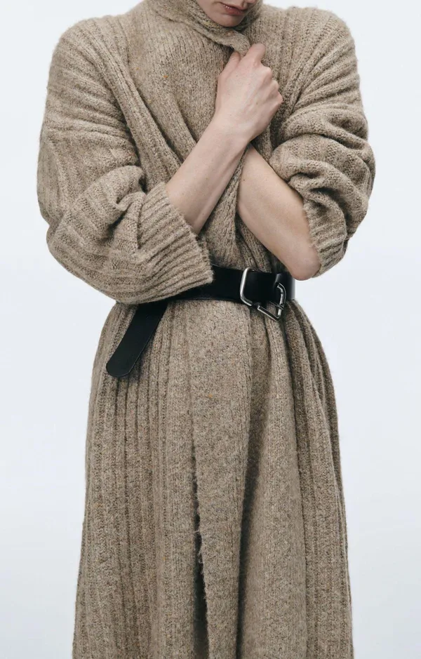 ZARA Tan Ribbed Knit Long Coat Cardigan Jacket - Image 7