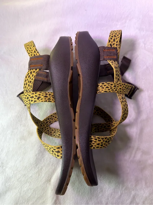 Chacos Kids Yellow Patterned Strap Sandal with Brown Footbed - Image 6