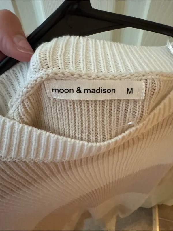 moon & madison Beige and White Striped Crewneck Sweater - Image 2
