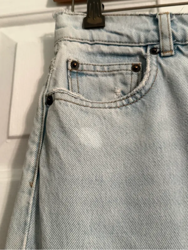 Reformation Jeans Cynthia High Rise Straight Leg Patch Jeans in Tahoe Wash - Image 4