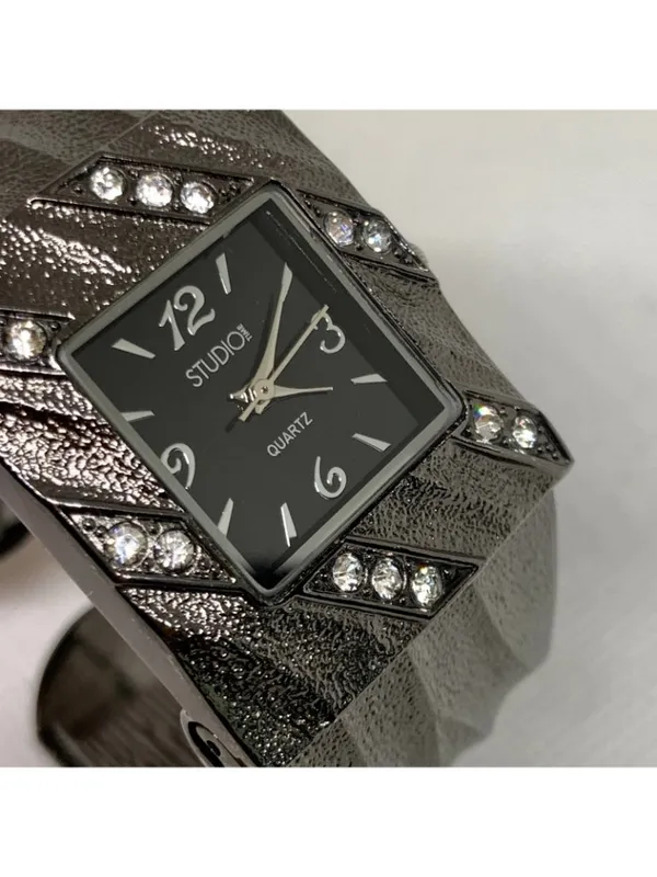 Studio women’s cuff bracelet watch black tone 29mm quartz analog size 7” running - Image 2