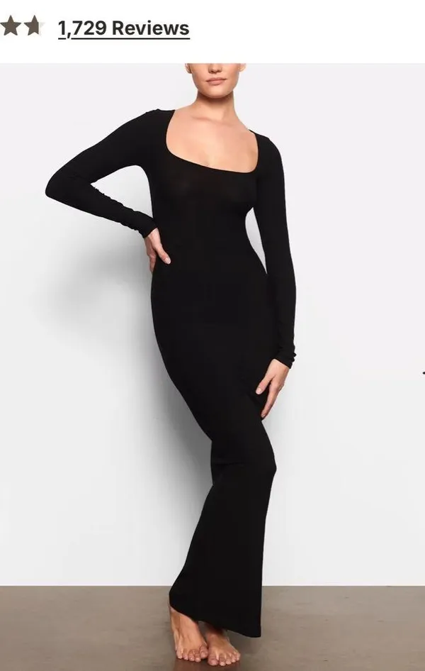 Skims Soft Lounge Long Sleeve Dress M Onyx Black - Image 6