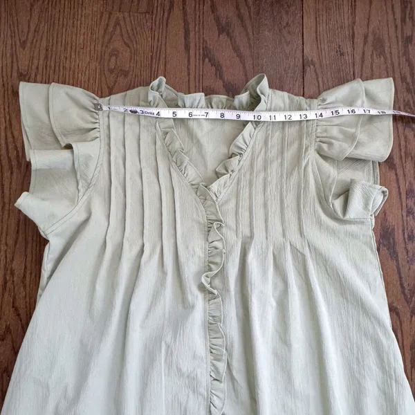Sage Green Ruffle Sleeve Pintuck Mini Dress Pockets Boho‎ Cottagecore Size L - Image 3