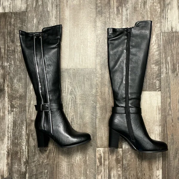 New York & Company Black Over-the-Knee Block Heel Boots with Dual Zippers Size 8 - Image 9