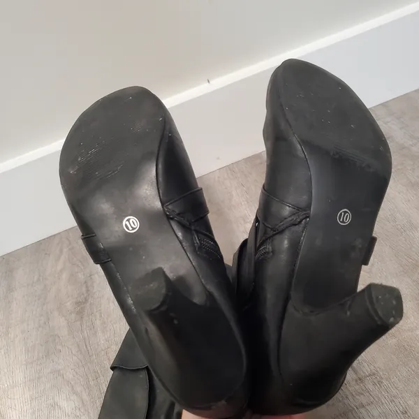 Body Natural Black PU Leather Heeled Boots Size 10 - Image 7