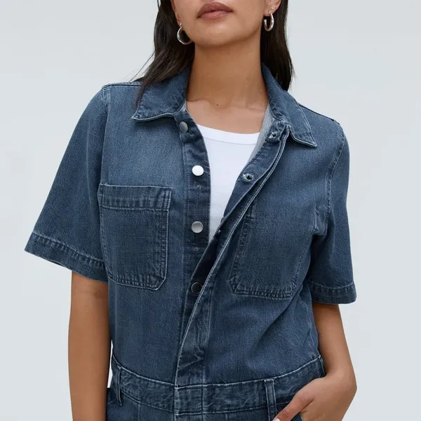 Everlane The Supersoft Jean Coveralls Size‎ 2 Denim Short Sleeve Jumpsuit - Image 10