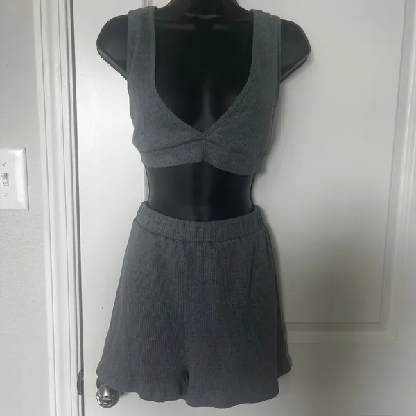 Women's Gray‎ Ribbed Knit 2 Piece Lounge Set 2XL Gray Size XXL - Image 2