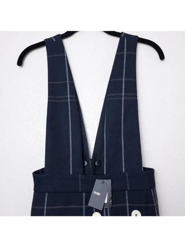 NWT Maje Jola Checked Pinafore Plaid Dress 36 Marine S Overalls Tartan Button - Image 7