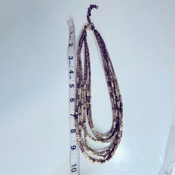 Chico’s Multi-Strand Hammered Brass Bead Bib Necklace‎ - Image 5