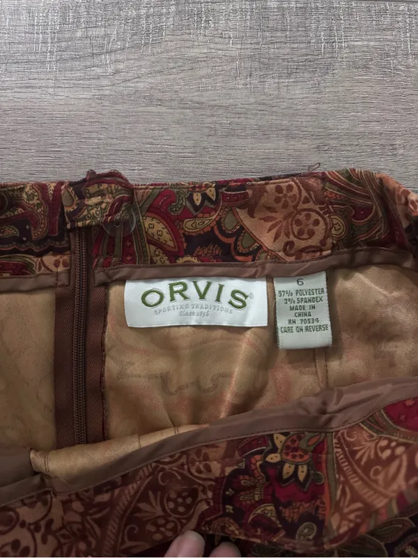 VINTAGE • Orvis • Midi Skirt • Size 6 • Paisley Print • Brown - Image 4