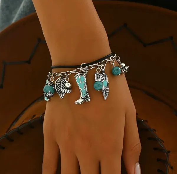 Silver and Turquoise Charm Bracelet Blue - Image 2