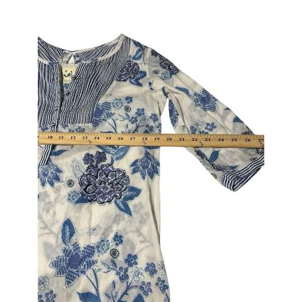 Anthropologie MERMAID Small Floral Sea Holly Tunic Top‎ Stripes Beach Summer F10 - Image 4