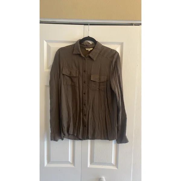 Entro Floral Embroidered Button Down‎ Womens Size S Brown Boho Utility Shacket - Image 2