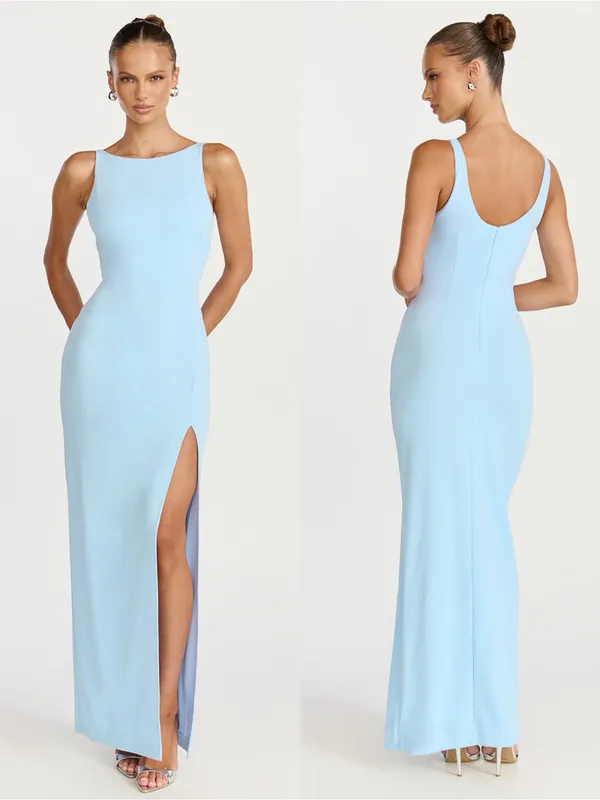 SHOWPO Indi Boat Neck Bodycon Maxi Dress In Light Blue - Image 2