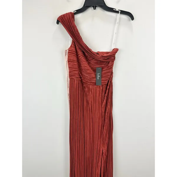 Lulus Poised Performance Rust Red Plisse One-Shoulder Maxi Dress Formal S NWT - Image 7