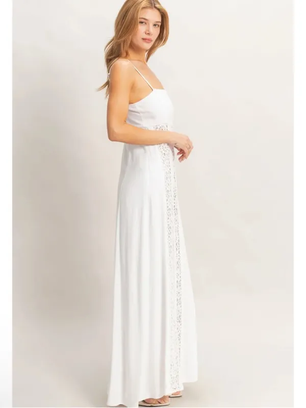 NEW HYFVE White Linen Blend Lace Panel Maxi Dress – Large - Image 2