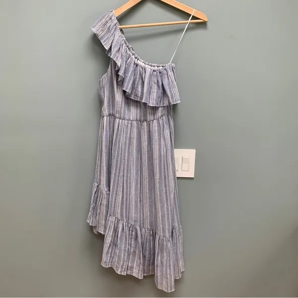 LoveShackFancy Pamela Midi Dress Asymmetrical One Shoulder Blue M - Image 3