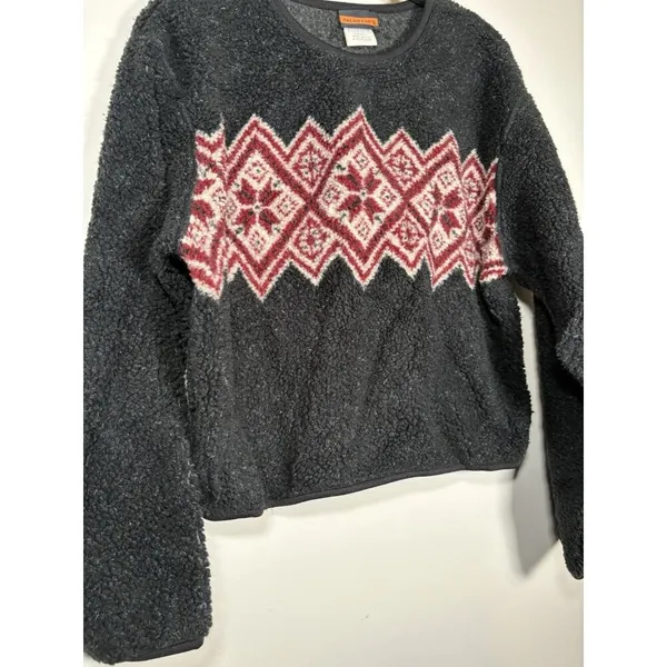 VIntage‎ Palmetto's Fleece Pullover Black Fair Isle Geometric Made in USA Large - Image 3