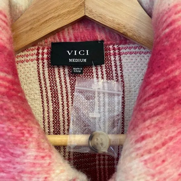 Vici Plaid Oversized Boxy‎ Jacket Medium Shirt Shacket Pink Cabincore Cozy Fuzzy - Image 4