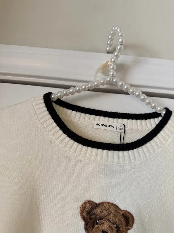 Active USA Cream Embroidered Bear Sweater - Image 2