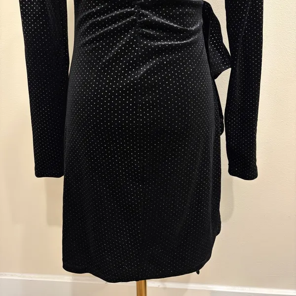 Saylor Black Velvet Glitter Micro Dot‎ V-Back Ruffle Mini Dress XS Going Out - Image 8