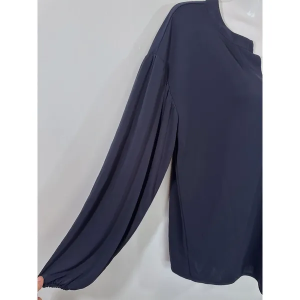 Ann Taylor Womens Navy Blue Split Neck Balloon‎ Sleeve Blouse Small - Image 3