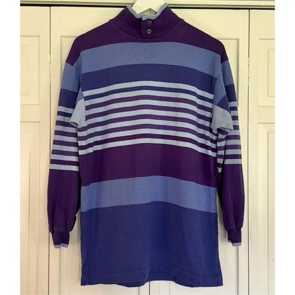 L.L. Bean vintage purple striped rugby tunic pullover sml - Image 3