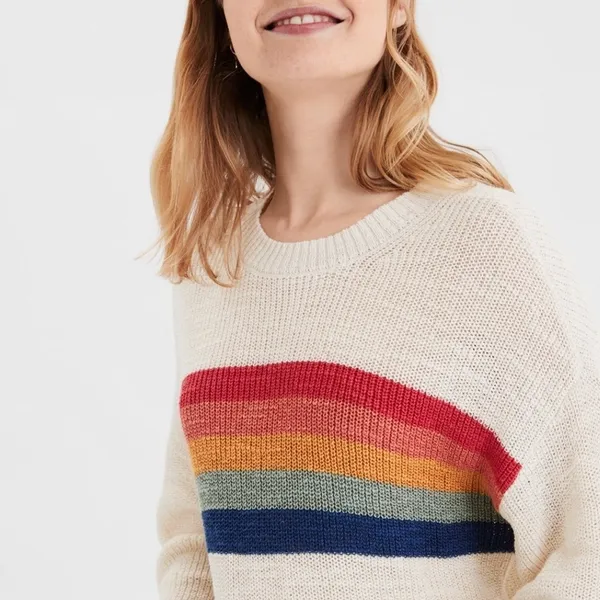 American Eagle Medium Sweater Rainbow Stripe Cropped Balloon Sleeve Oversized - Image 2