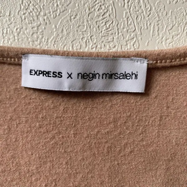 Express x Negin Mirsalehi Twist Front Bodysuit Nude Taupe Small - Image 4