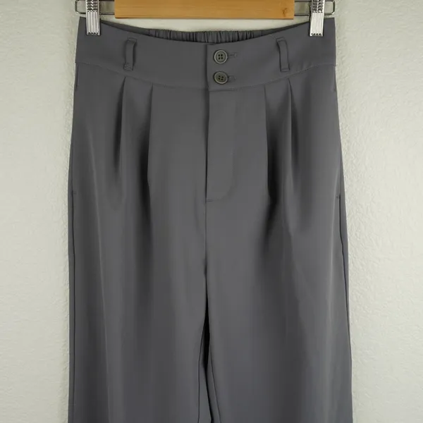 Halara Womens XS‎ Gray Pleated Wide Leg Crop Pants Elastic Waist Casual Trousers - Image 9