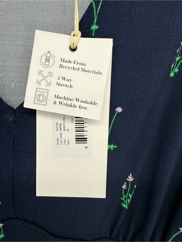 Leota Wispy Floral Patriot Blue Navy Midi Zoe Dress with Green Floral Print - Image 4