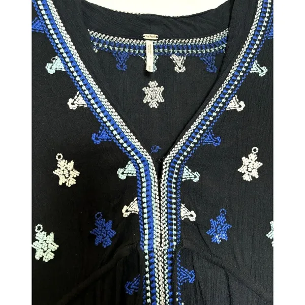 Womens Free People Whimsigoth Embroidered Dress Tunic V-Neck Snowflakes Size M - Image 2
