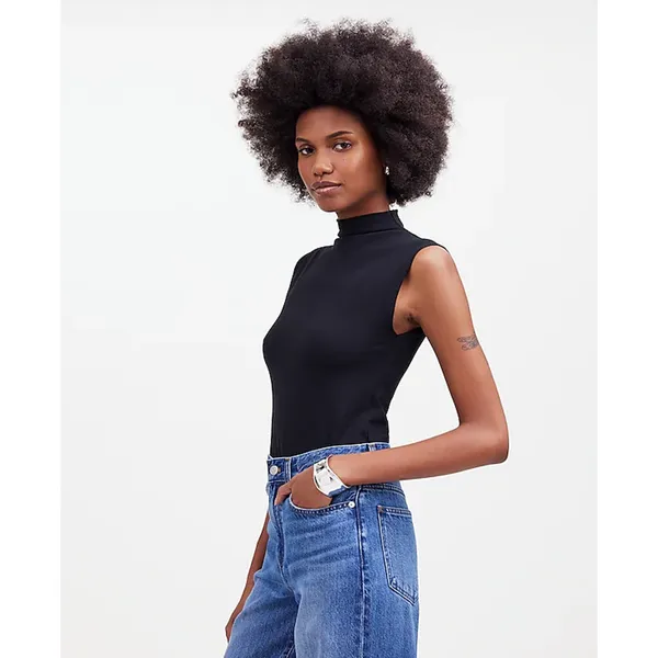 Madewell Funnelneck Cropped Muscle Tee True black M NWT - Image 2